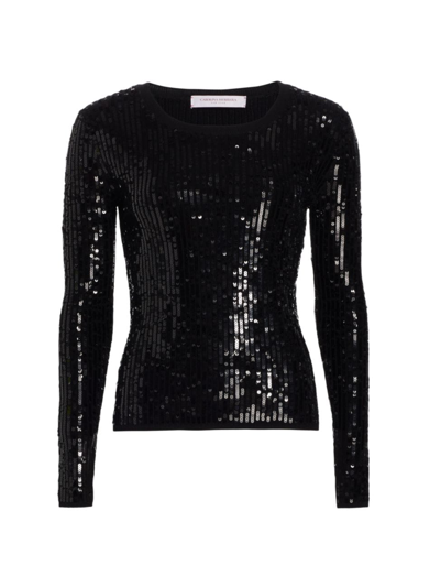 Shop Carolina Herrera Women's Sequined Long-sleeve Top In Black