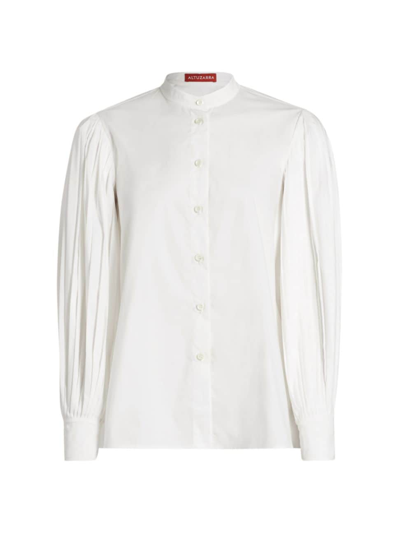 Shop Altuzarra Women's Patsy Pleated-sleeve Cotton-blend Shirt In Optic White