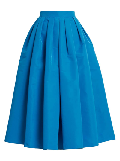 Shop Alexander Mcqueen Women's Pleated Flare Midi-skirt In Lapis Blue