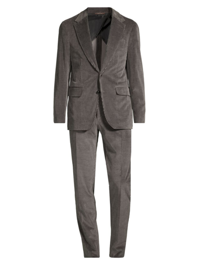 Shop Canali Men's Corduroy Single-breasted Suit In Grey