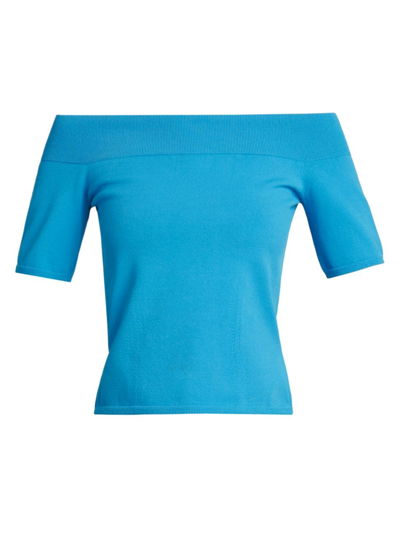 Shop Alexander Mcqueen Women's Off-the-shoulder Knit Top In Lapis Blue