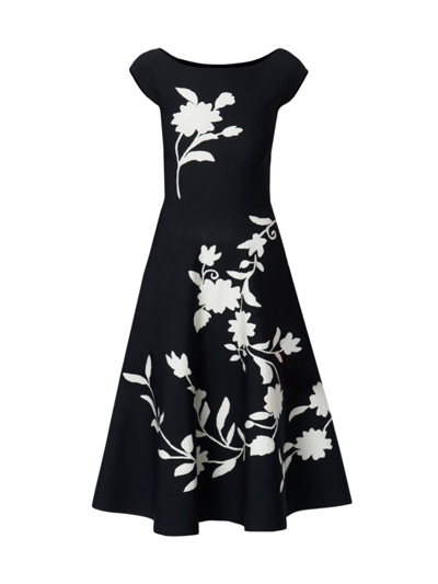 Shop Carolina Herrera Women's Chalet Floral Knit Fit & Flare Midi Dress In Black Multi