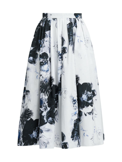 Shop Alexander Mcqueen Women's Chiaroscuro Floral Cotton Skirt In Ink