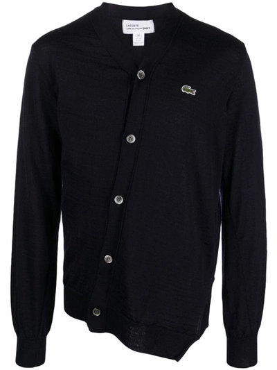 Shop Comme Des Garçons Shirt Cdg Shirt X Lacoste Asymmetric Knit Cardigan In Blue
