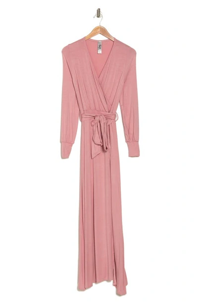 Go Couture Long Sleeve Faux Wrap Maxi Dress In Mauve