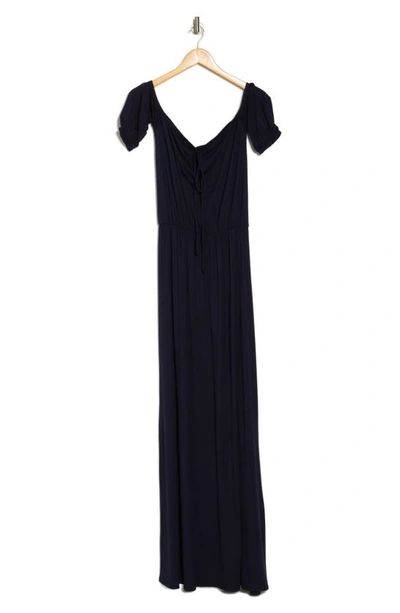 Shop Go Couture Tie Neck Maxi Dress In Navy