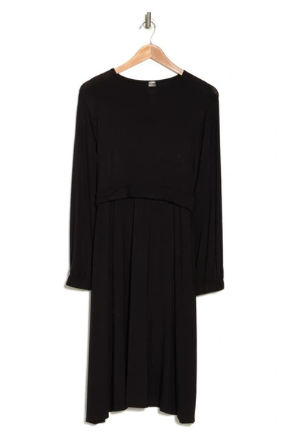 Shop Go Couture Stretch Modal Long Sleeve Dress In Black