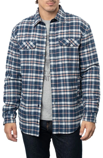 Shop Rainforest Plaid Flannel Faux Shearling Lined Shirt Jacket In Navy/ Rust Plaid