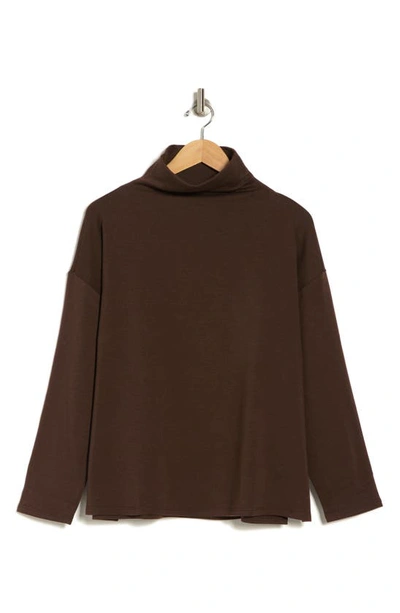 Shop Eileen Fisher Funnel Neck Long Sleeve Boxy Top In Coffee