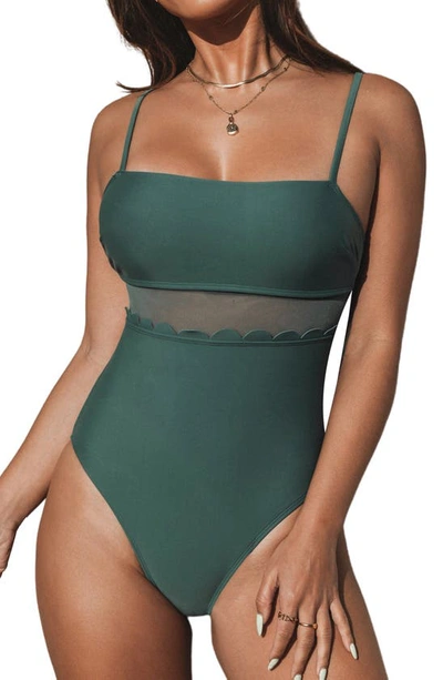 Shop Cupshe Field Day Bandeau One-piece Swimsuit In Dark Green