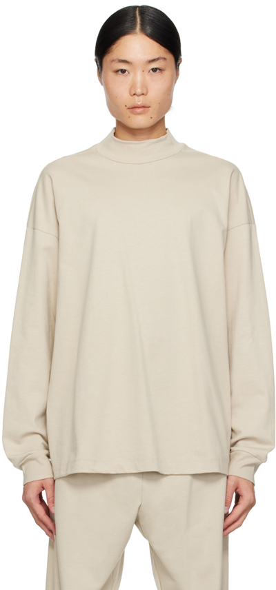 Shop Fear Of God Taupe Mock Neck Long Sleeve T-shirt In Cement