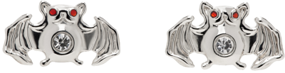 Shop Chopova Lowena Silver Sparkly Bat Earrings In Red And Silver