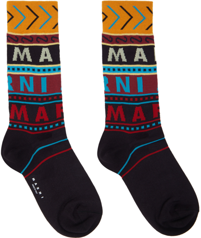 Shop Marni Brown Logo Socks In Brown Mxm96