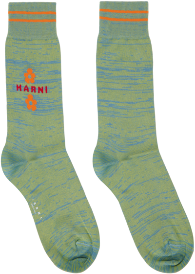 Shop Marni Green & Blue Marled Socks In Iris Blue Mlb50
