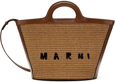 Shop Marni Tan Tropicalia Small Tote In 00m50 Raw Sienna