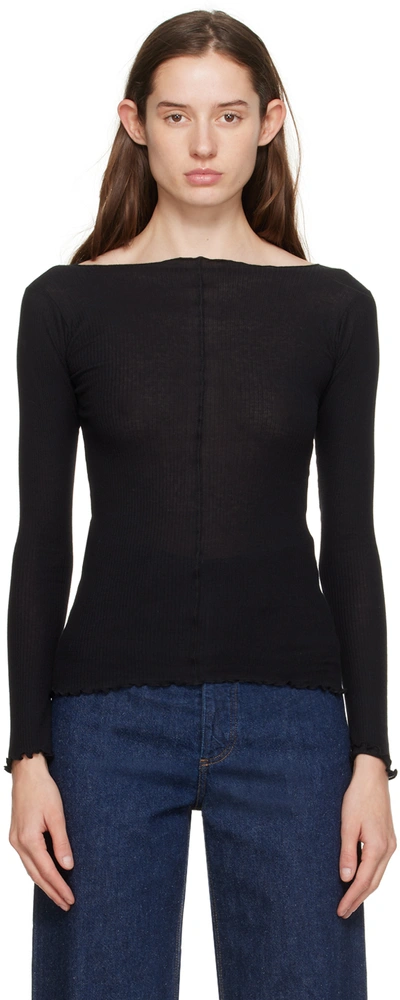 Baserange Ribbed-knit Long-sleeve Top In Black