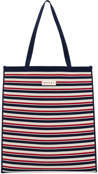 Marni Marine Ivory And Red Tote Bag In Zo728 Marine/ivory