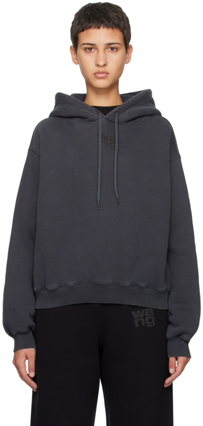 Shop Alexander Wang T Gray Puff Hoodie In 094a Soft Obsidian