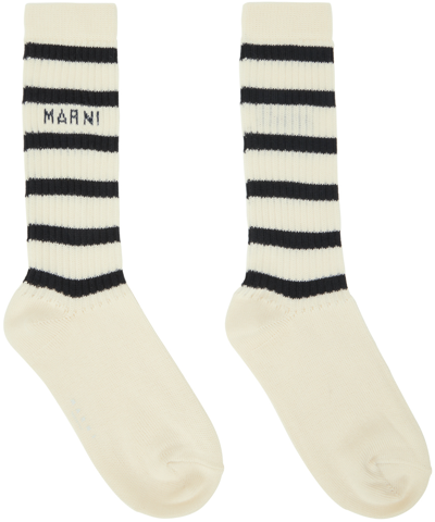 Shop Marni Off-white Striped Socks In Rgw03 Stone White
