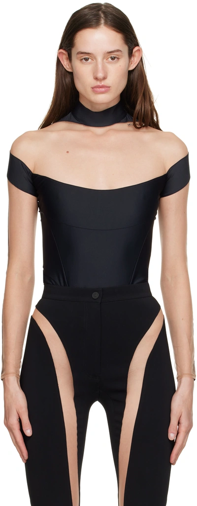 Shop Mugler Black Illusion Bodysuit In B99n1 Black/nude01