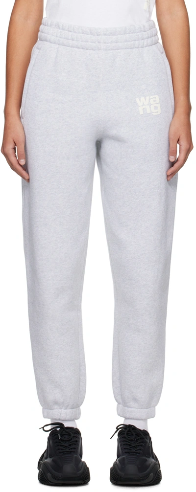 Alexander Wang T T By Alexander Wang Puff Logo Essential Terry Sweatpants In 050 Light Grey