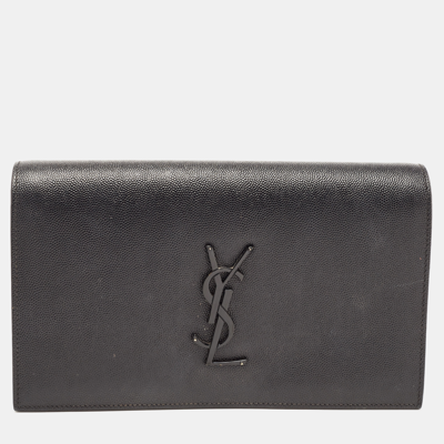 Pre-owned Saint Laurent Black Leather Kate Clutch