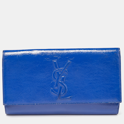 Pre-owned Saint Laurent Blue Patent Leather Belle De Jour Flap Clutch
