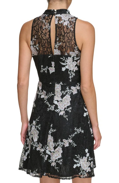 Kensie Women's Printed Sleeveless Fit & Flare Lace Dress In Black Multi