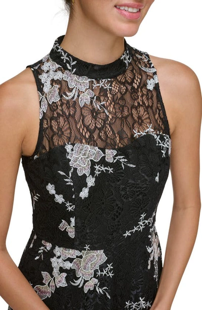 Kensie Women's Printed Sleeveless Fit & Flare Lace Dress In Black Multi