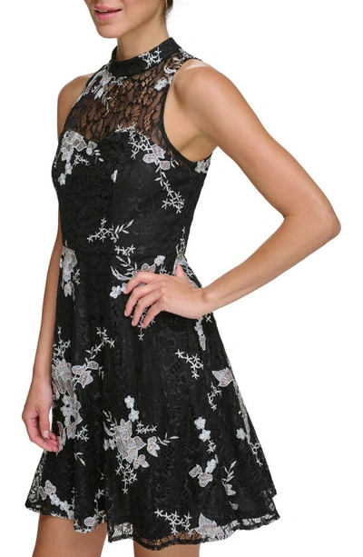 Kensie Women's Printed Sleeveless Fit & Flare Lace Dress In Black Multi