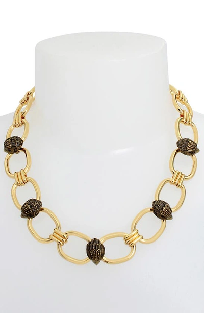 Shop Kurt Geiger Eagle Link Chain Necklace In Yellow Gold/ Crystal