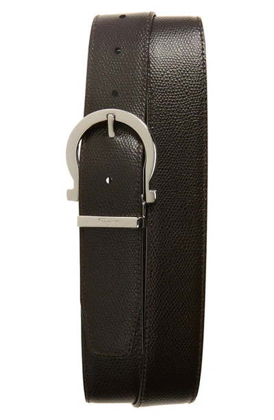 Ferragamo Reversible Textured Calfskin Belt In Nero