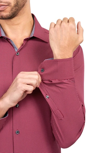 Shop Wrk Trim Fit Performance Stretch Dot Dress Shirt In Burgundy