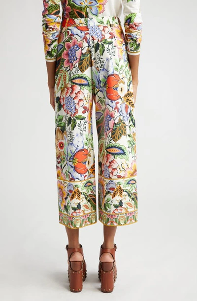 Shop Etro Floral Print High Waist Crop Wide Leg Trousers In Print On White Base