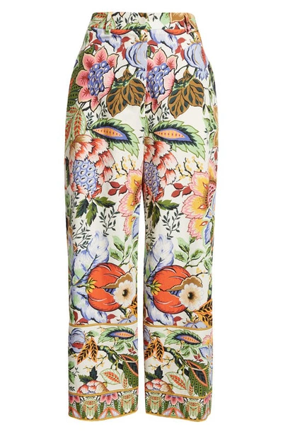 Shop Etro Floral Print High Waist Crop Wide Leg Trousers In Print On White Base