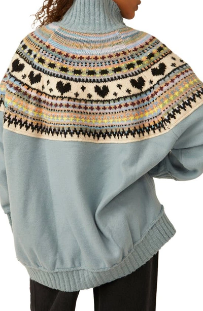 Free People Emily Fair Isle Front Button Sweater In Mineral Rainbow Como