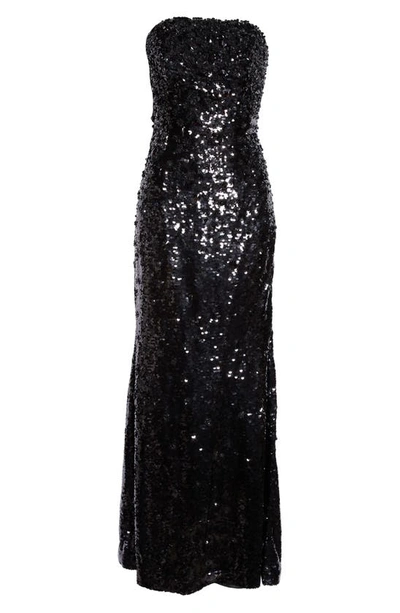 Shop Carolina Herrera Sequin Strapless Column Gown In Black
