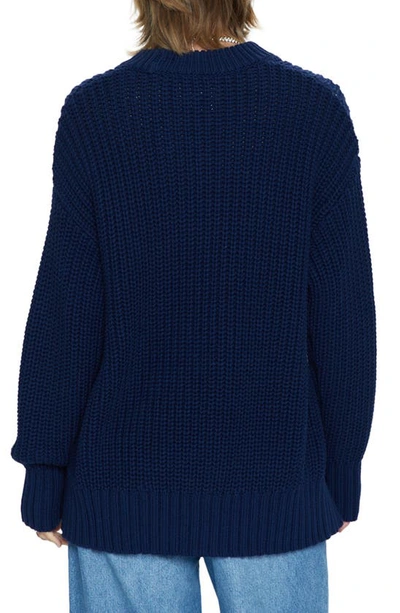 Shop Pistola Helene Side Vent Crewneck Cotton Sweater In Navy Sky