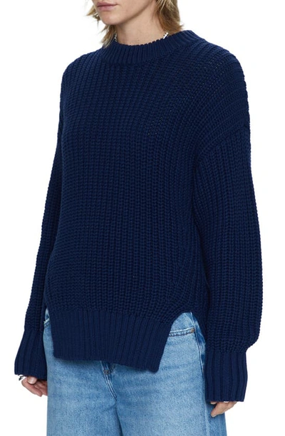 Shop Pistola Helene Side Vent Crewneck Cotton Sweater In Navy Sky