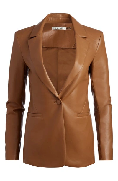 Shop Alice And Olivia Macey Faux Leather Blazer In Camel