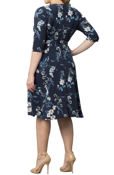 Kiyonna Signature A-line Wrap Dress In French Blue Garden