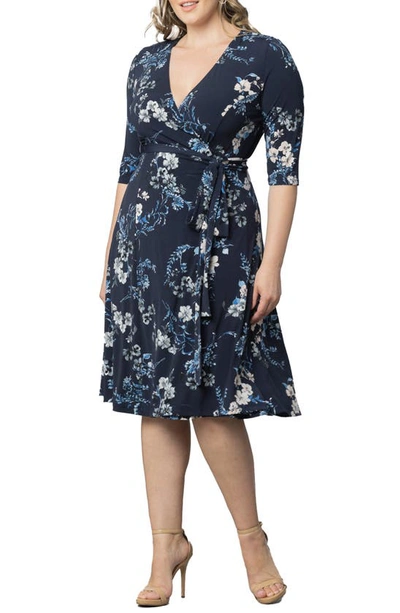 Kiyonna Signature A-line Wrap Dress In French Blue Garden