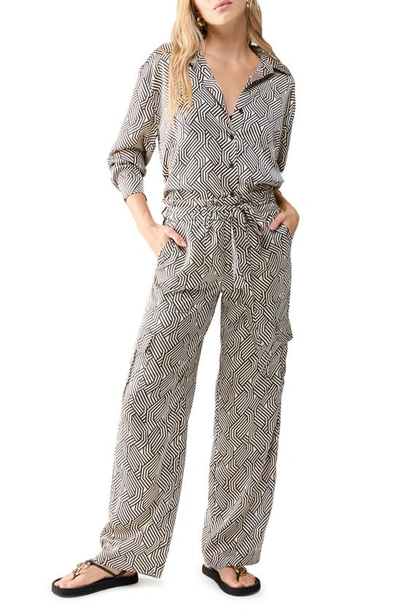 Shop Sanctuary All Tied Up Geo Print Belted Wide Leg Cargo Pants In Maze