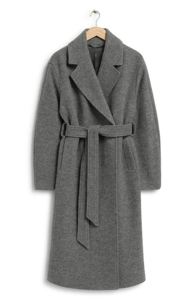 Shop & Other Stories Belted Wool Coat In Grey Melange