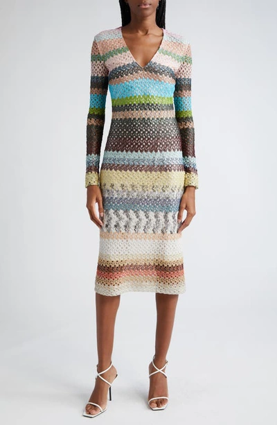 Shop Missoni Textured Knit Long Sleeve V-neck Dress In Med Urban Multicolor