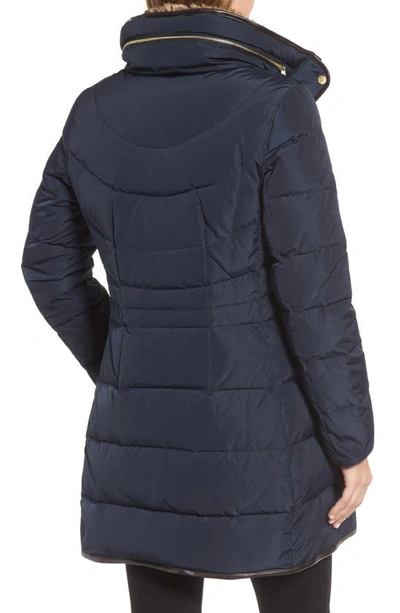 Cole Haan Signature Cole Haan Quilted Down & Feather Fill Jacket With Faux Fur Trim In Navy