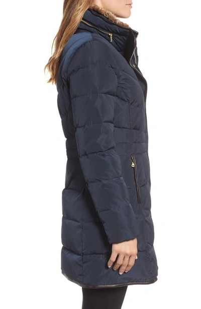 Cole Haan Signature Cole Haan Quilted Down & Feather Fill Jacket With Faux Fur Trim In Navy