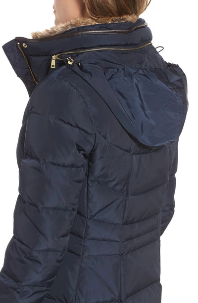 Cole Haan Signature Cole Haan Quilted Down & Feather Fill Jacket With Faux Fur Trim In Navy