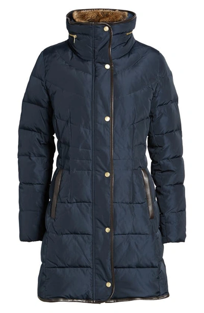 Cole Haan Signature Cole Haan Quilted Down & Feather Fill Jacket With Faux Fur Trim In Navy
