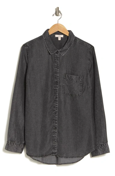 Shop Como Vintage Chambray Long Sleeve Button-up Shirt In Black